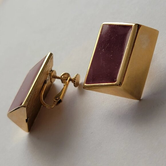 Unique Napier Geometric Gold and Mauve Tone Clip-on Earrings - Picture 7 of 10